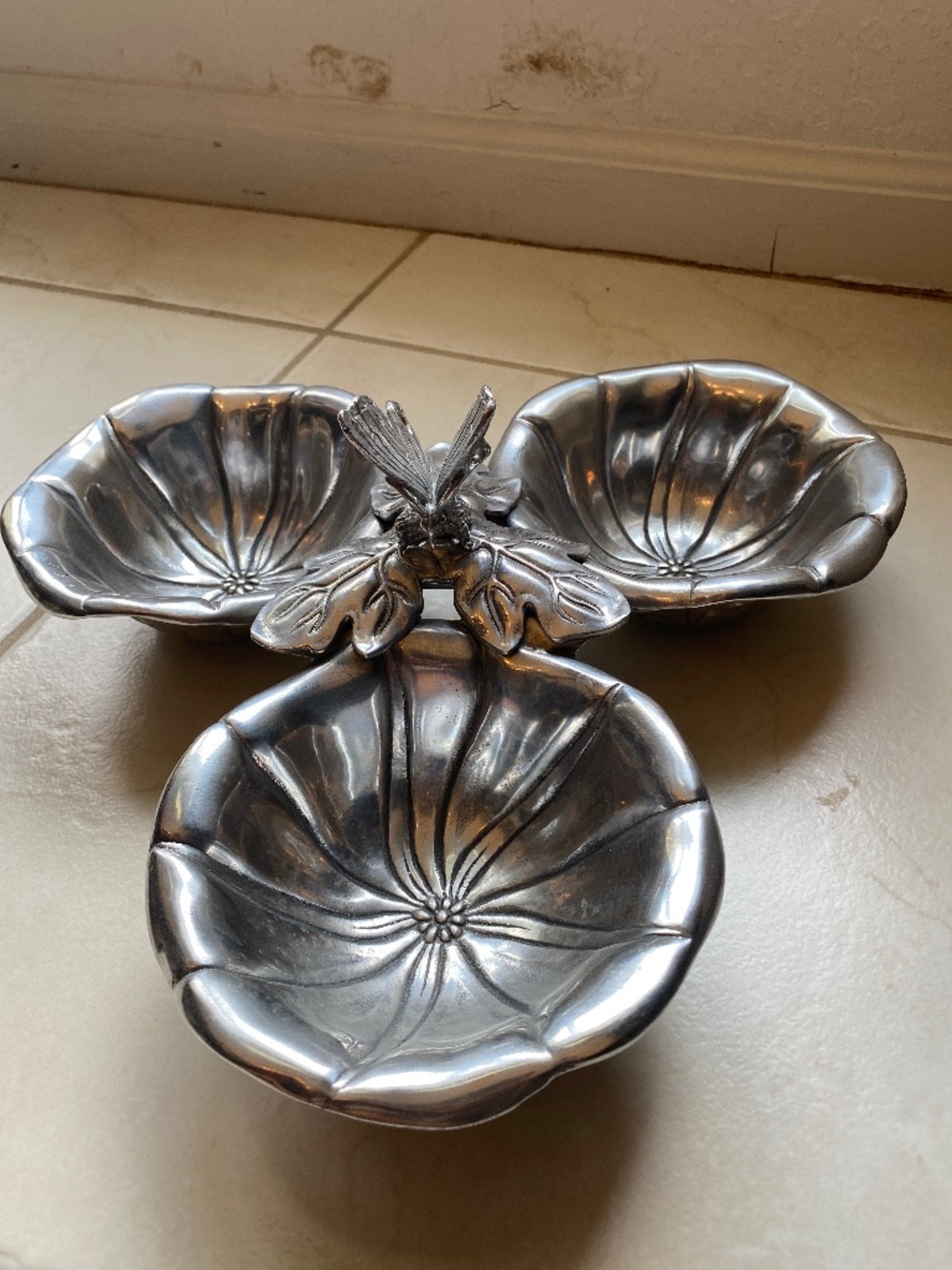 Arthur Court Vintage Three Bowl Butterfly Server